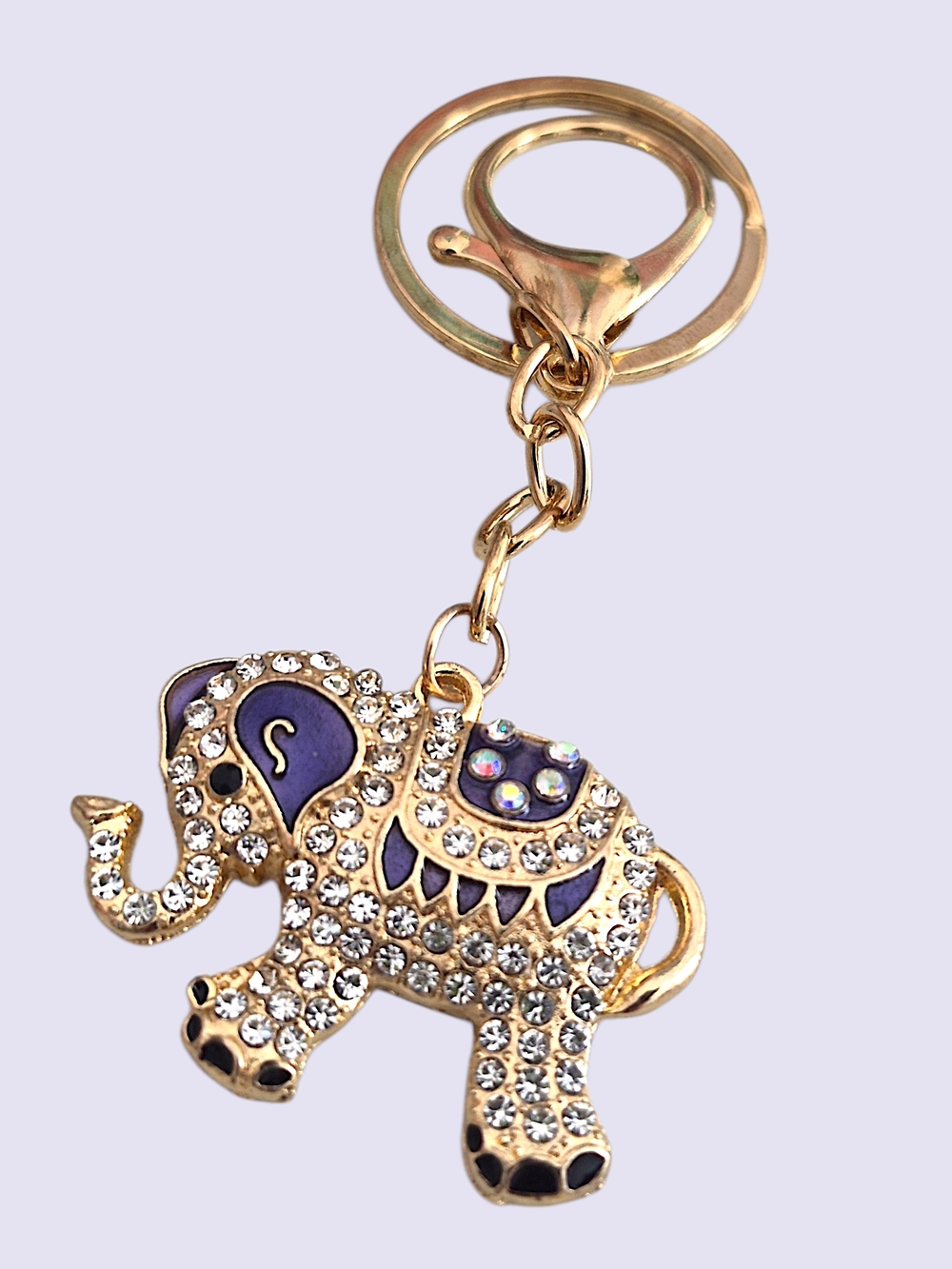 Jeweled Elephant Bag Charm / Keychain with Purple Enamel Accents